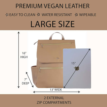Roo and Bear Vegan Leather Diaper Bag Backpack in Tan Brown (photo 4)