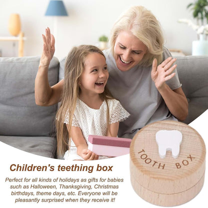 Wooden Tooth Fairy Box for Kids, Carved Baby Teeth Storage Container