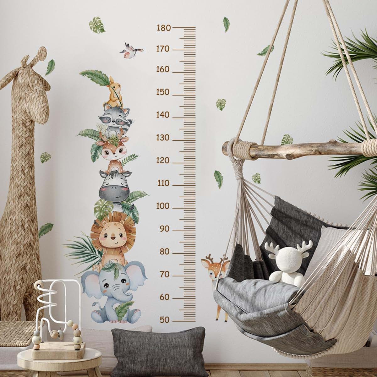 BooDecal Jungle Animal Growth Chart for Kids, 35.43 x 53.94 Inches, Lion Elephant Cartoon Wall Sticker