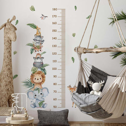 BooDecal Jungle Animal Growth Chart for Kids, 35.43 x 53.94 Inches, Lion Elephant Cartoon Wall Sticker