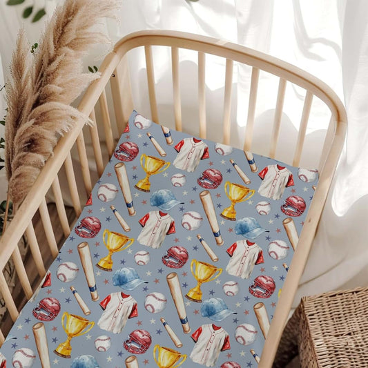 Wicbfdfv Cute American Baseball Hat Helmets Trophy Baby Crib Sheets for Boy Girl 52x28Inch Breathable Patriotic Sports