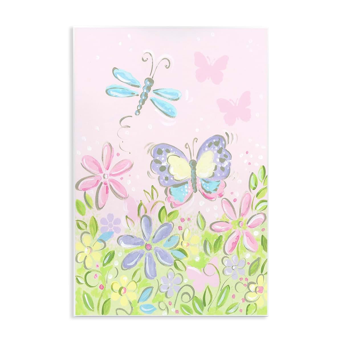 The Kids Room Wall Plaque Art - Pastel Butterfly & Dragonfly Print