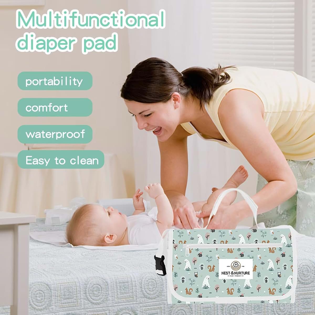 Nest&Nurture Portable Baby Changing Pad, Waterproof Foldable Diaper Changing Mat with Storage Pockets, Travel Changing (photo 4)