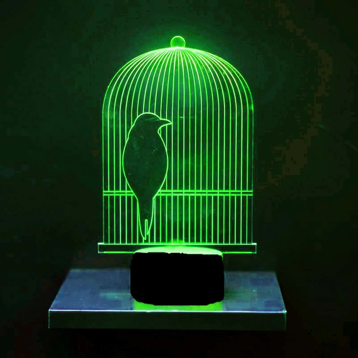 Jinnwell 3D Birdcage Night Light Lamp Illusion 7 Color Changing Touch Switch Table Desk Decoration Lamps Acrylic Flat (photo 3)