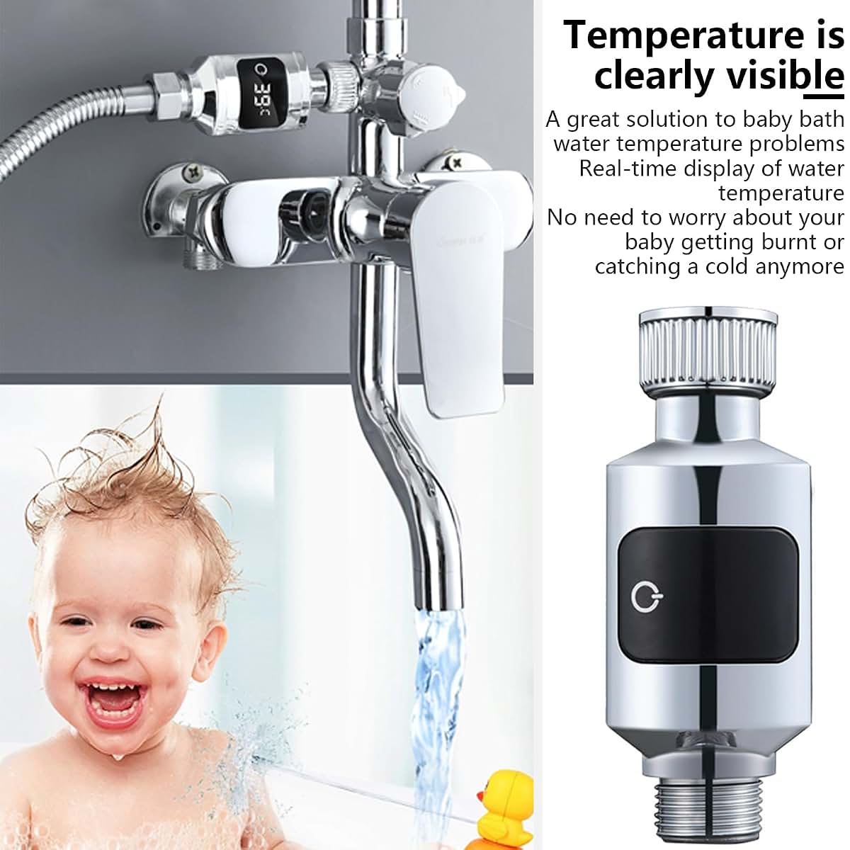 NGCG Shower Thermometer LED Digital Display Waterproof Water Thermometer Electronic