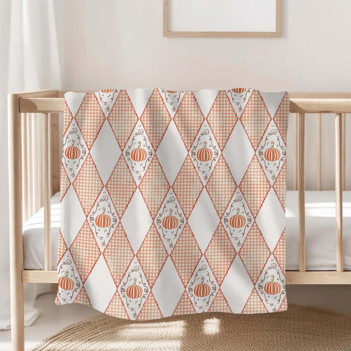 Selgkds Fall Pumpkins Bows Gingham Baby Blanket 50x60 Inch Flannel Fleece