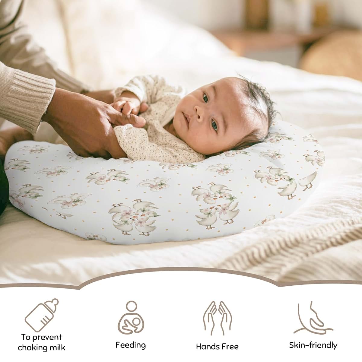 Wicbfdfv Cute Geese Duck Bows Pink Green Nursing Pillow Cover (photo 2)