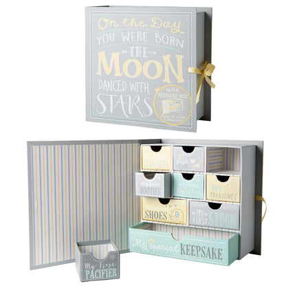 Votum Baby Keepsake Box, Moon & Stars, 9 Compartments, Memory Box