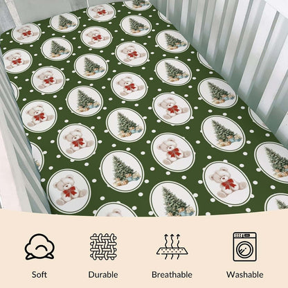 Cstdyfrv Green Christmas Bear Bows Baby Crib Sheets Cute Bear Christmas Trees Gifts Soft Baby Sheets Winter Holiday (photo 3)