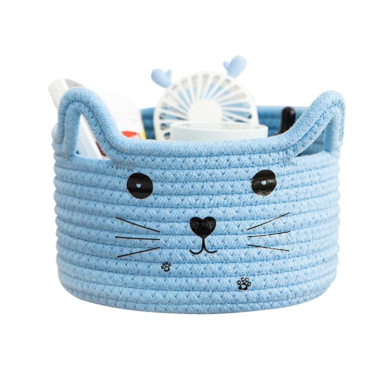 amyko Round Woven Cat Basket Storage Bin with Handles