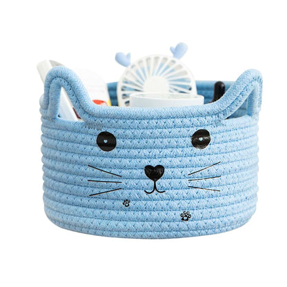 amyko Round Woven Cat Basket Storage Bin with Handles