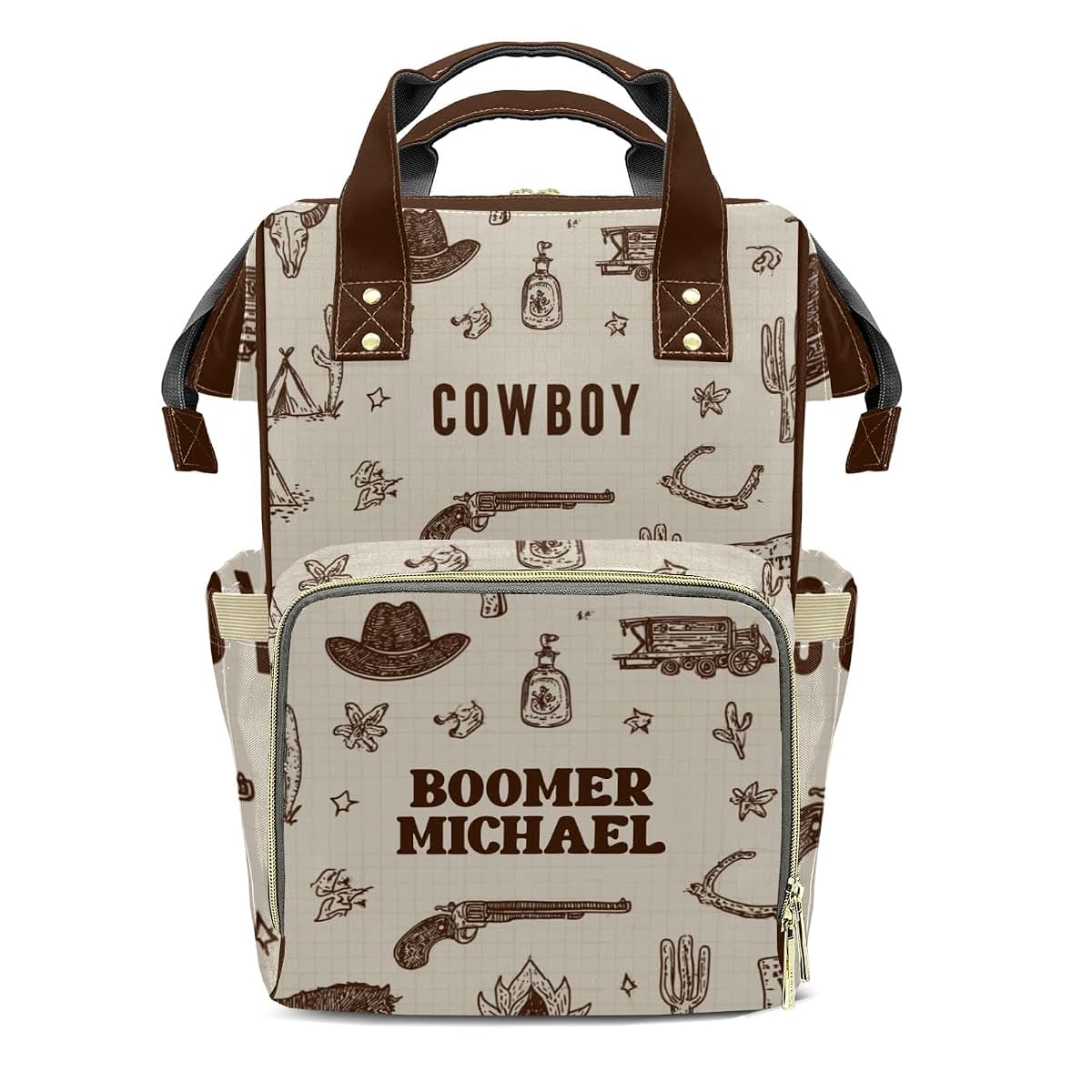 YallLocoMo Personalized Diaper Bag Backpack Name Cowboy Multifunction Travel Backpack Nappy Bag Daypack for Mom Dad Boy