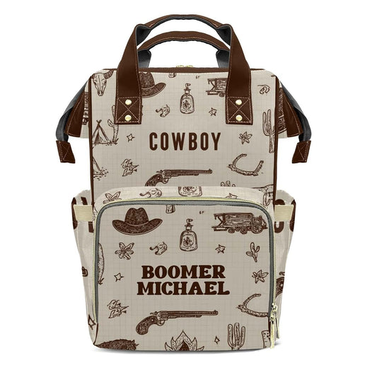 YallLocoMo Personalized Diaper Bag Backpack Name Cowboy Multifunction Travel Backpack Nappy Bag Daypack for Mom Dad Boy