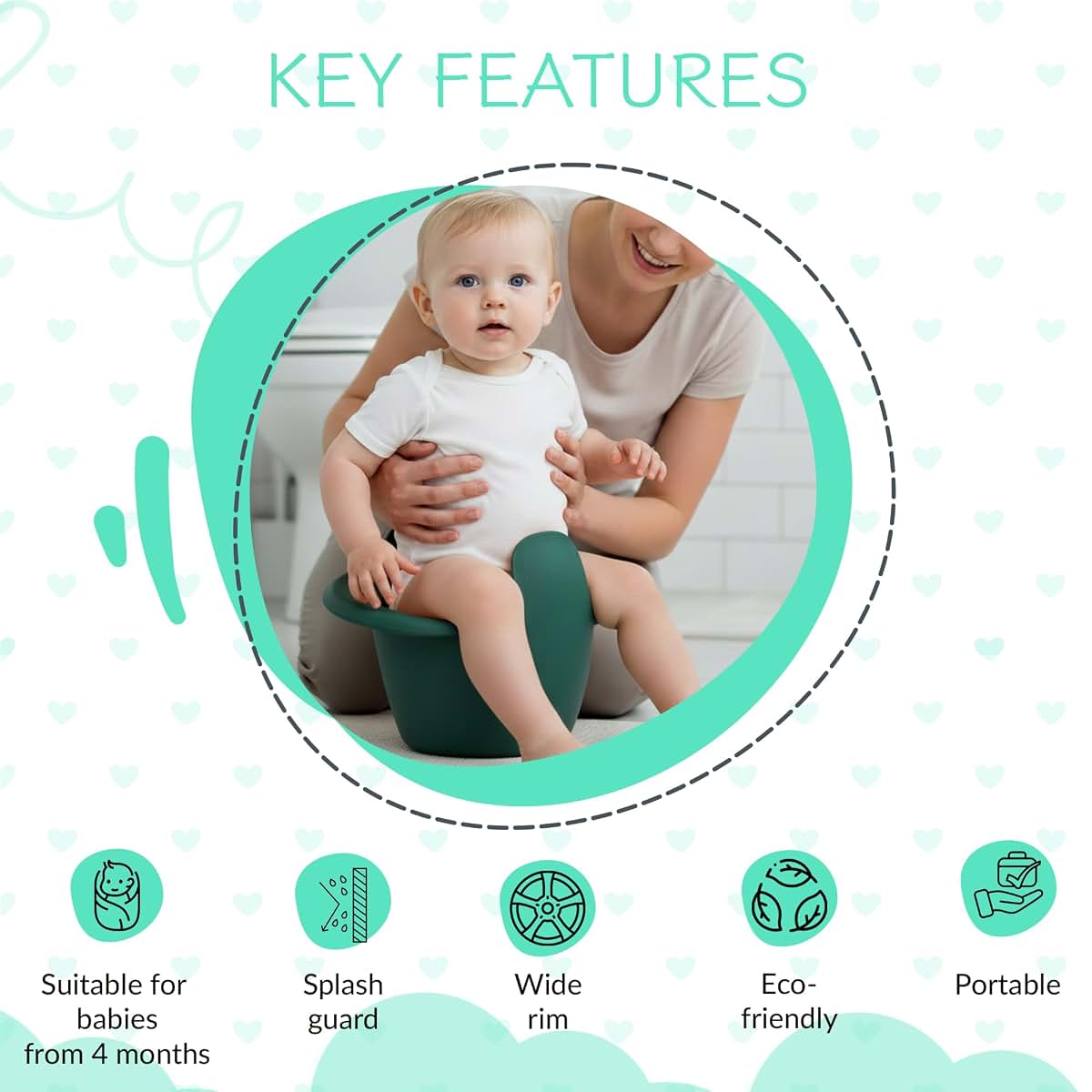 Easypisi Baby Potty for Elimination Communication (Forest Green), Diaper-Free Training, Baby Potty Toilet, Portable (photo 2)