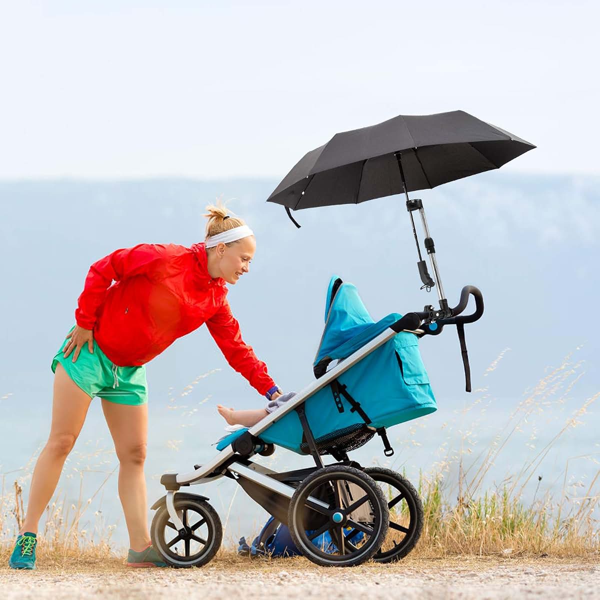 Tiiyee Bicycle Umbrella Stand Adjustable 360 °Outdoor Retractable Stainless Steel Bike Umbrella Support Bar Holder