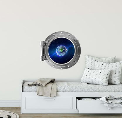 Stickit Graphix Earth Porthole Wall Decal – Space Window, Galaxy, Planet, Moon, Stars, Peel and Stick, Nursery