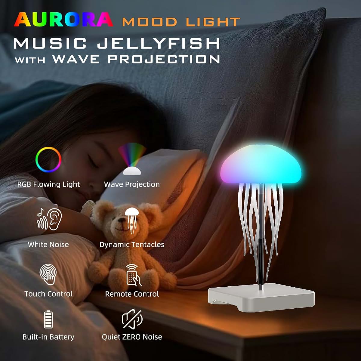 Camdii Jellyfish Lamp With Rgb Gradient And Wave Projector