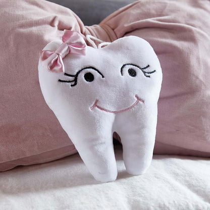 Stephan Baby Plush Tooth-Shaped Fairy Pillow, White with Pink Bow, 5 1/2 inch (photo 3)
