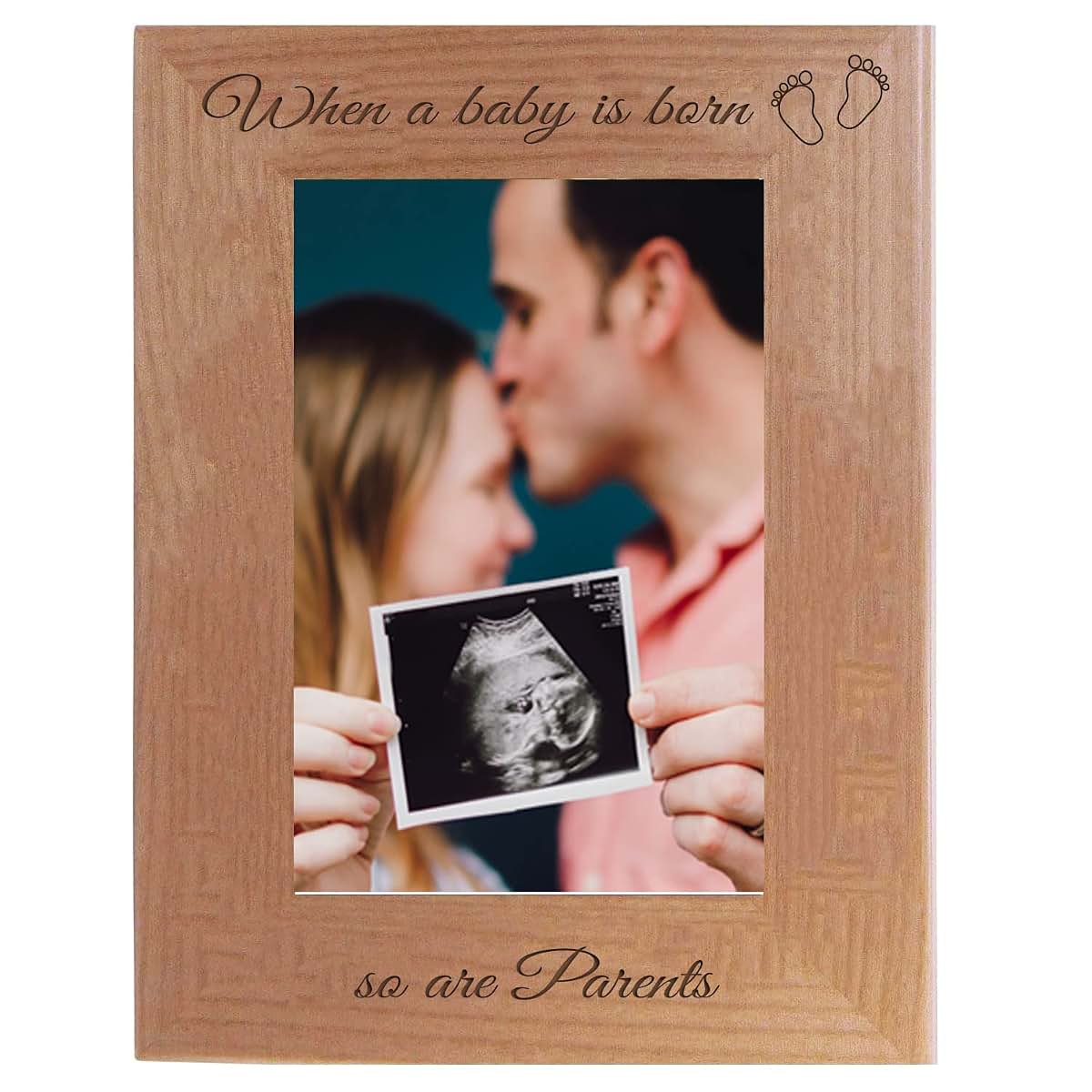 CustomGiftsNow When a Baby is Born so are Parents - Laser Engraved Natural Alder Wood Hanging/Tabletop Picture Memory