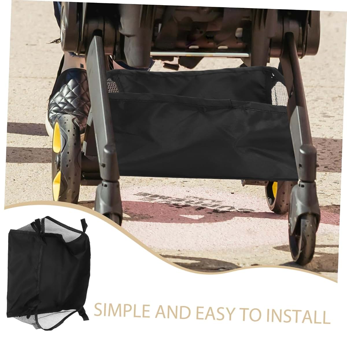 Vaguelly Stroller Organizer Bag, Oxford Cloth Bottom Storage Basket for Diapers and Bottles, Black