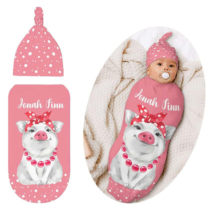 YallLocoMo Personalized Newborn Swaddle Blanket and Hat Set