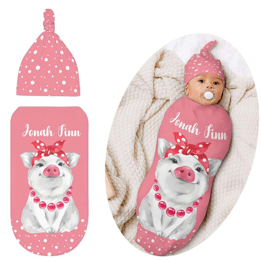 YallLocoMo Personalized Newborn Swaddle Blanket and Hat Set