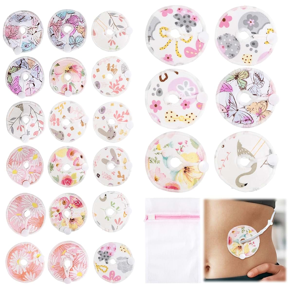 Tuyuu 24 Pcs Reusable Nursing Pads and G Tube Button Covers