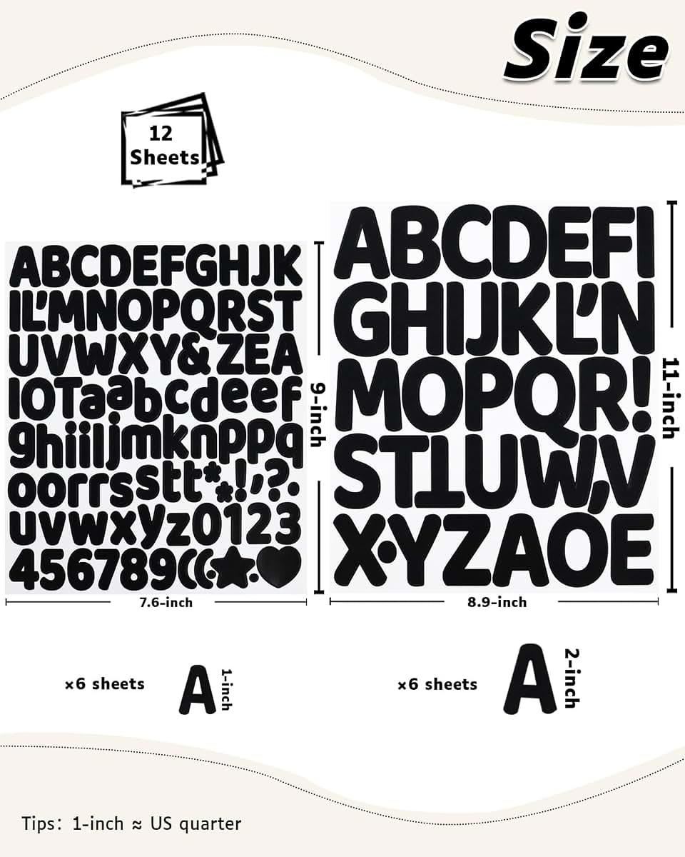 Hseonmauyi Self-Adhesive Black Alphabet And Number Stickers, 738 Pieces