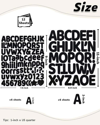 Hseonmauyi Self-Adhesive Black Alphabet And Number Stickers, 738 Pieces