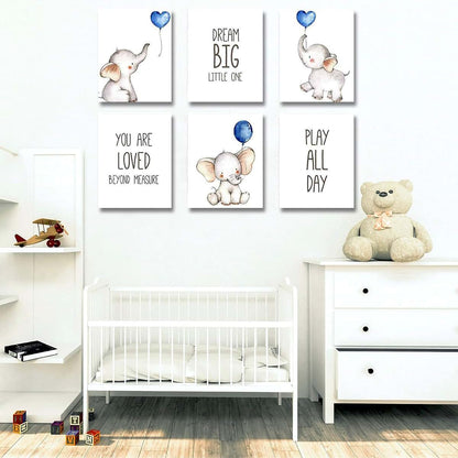 Elephant and Balloons Wall Art Prints for Nursery Decor