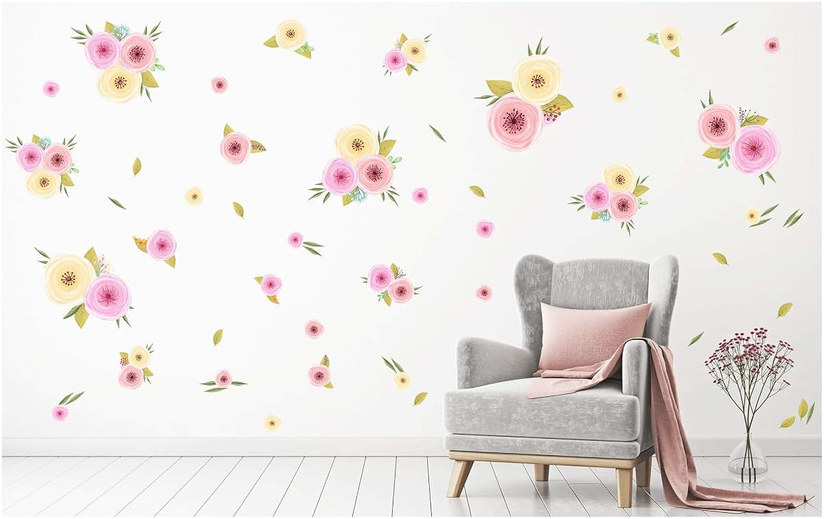 PapaKit Large Hand Painted Spring Flowers Wall Decal Mural