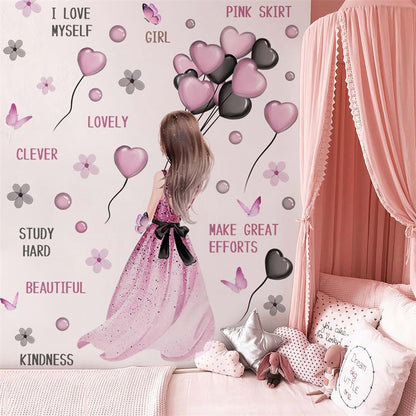 Sacinora Pink And Black Heart Balloon Wall Decals For Nursery