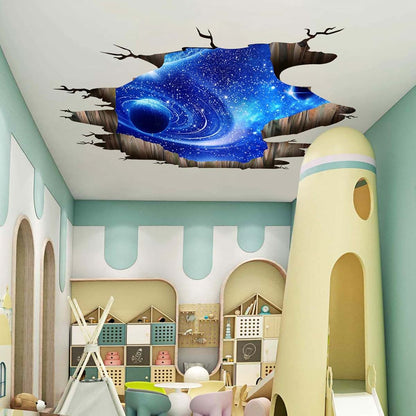 DTLIFEK 3D Galaxy Wall Decals Removable Universe Scene Blue Cosmic wall stickers Magic Milky Way Outer Space Dolphin