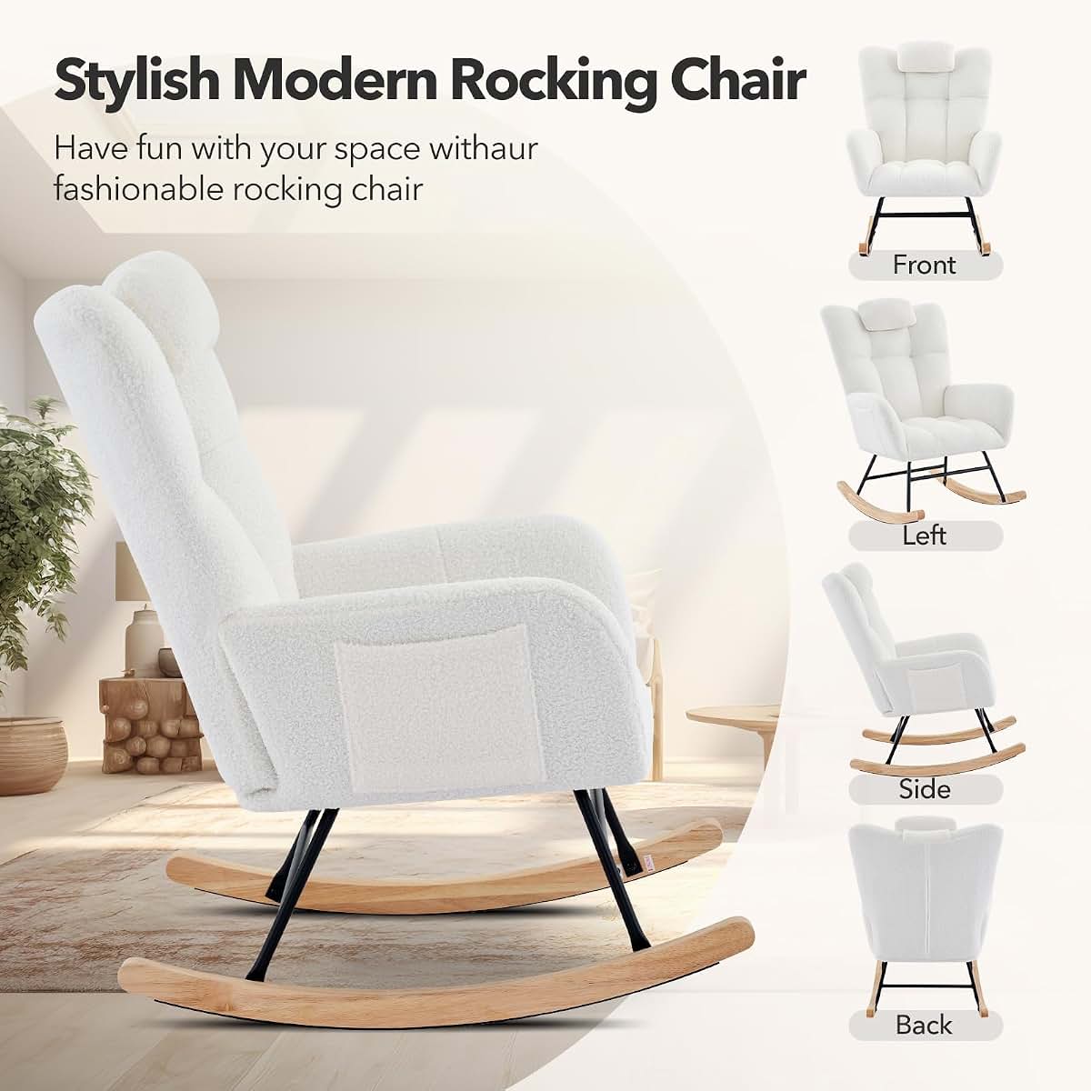 Attracoast Fabric Upholstered Glider Rocker Rocking Chair in Beige (photo 4)