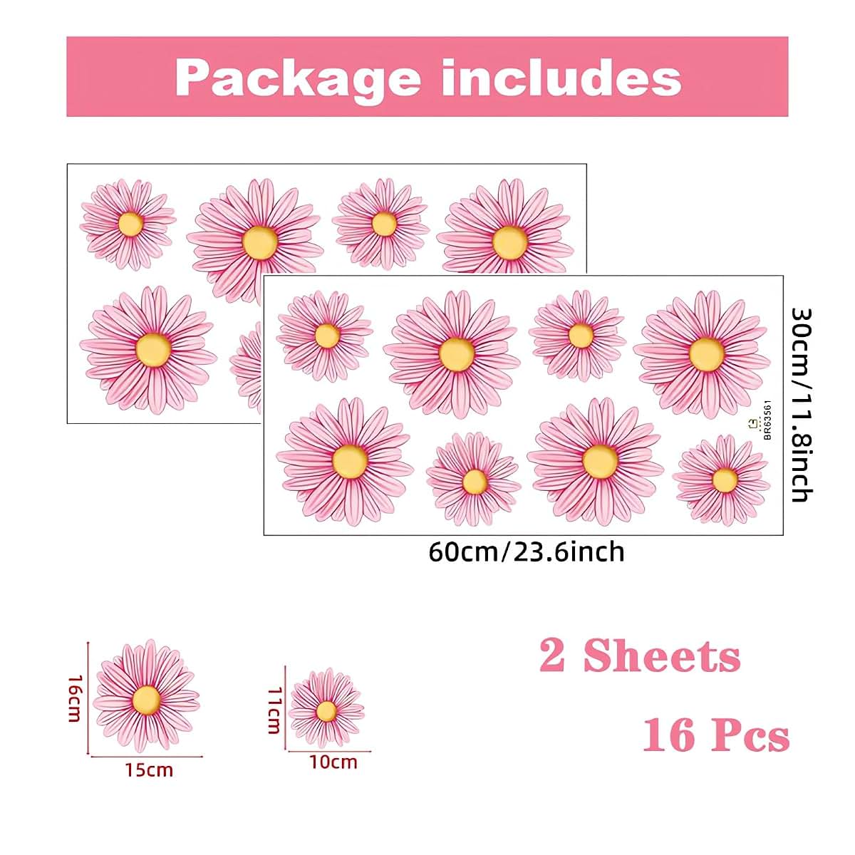 Sacinora Pink Daisy Flower Wall Stickers | DIY Floral Art Decals for Nursery Room