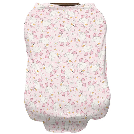 Selgkds Cute Geese Bows Floral Baby Car Seat Covers for Boys Girls Pink Girly Ducks Flowers All-in-1 Soft Nursing Cover