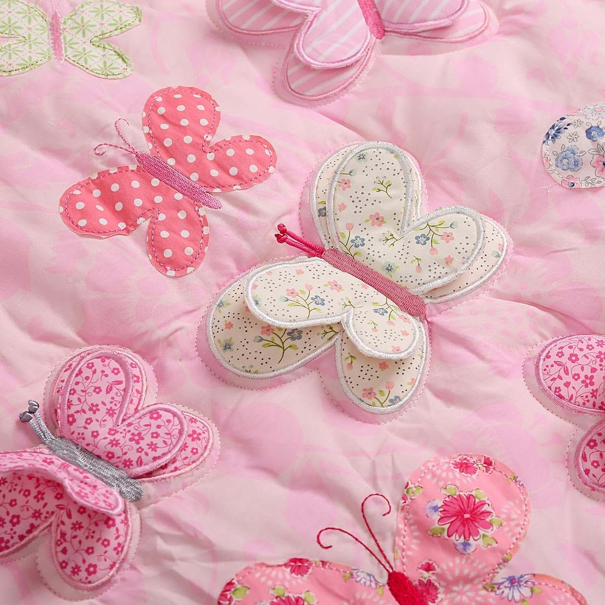 MUTZOBIIBY Cotton Pink Embroidery Butterfly Crib Bedding Set
