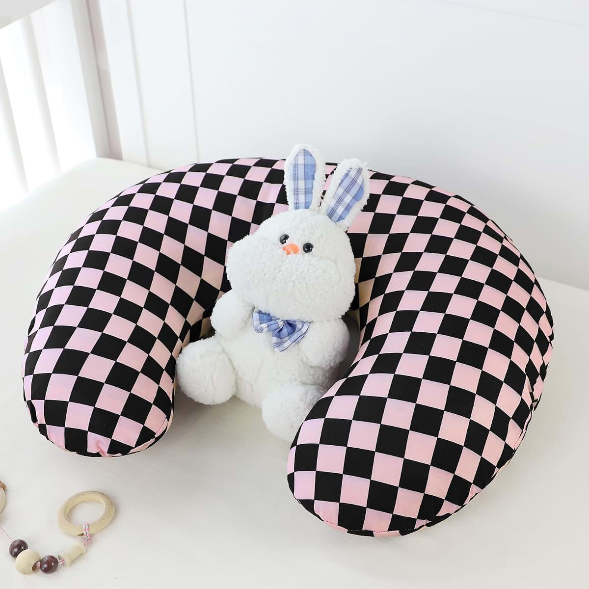 DILIMI Nursing Pillow Cover – Stretchy Removable Slipcover, Black Pink Checkered