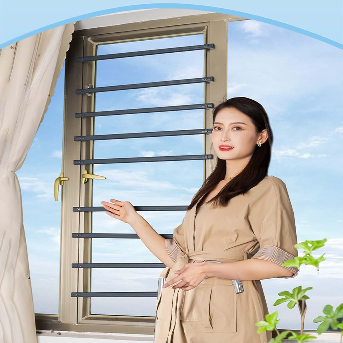 LVLDAWA Window Safety Guards Bar, Aluminum AntiFall Window Blocker Security Bar, Temporary Window Safety Guards for (photo 2)