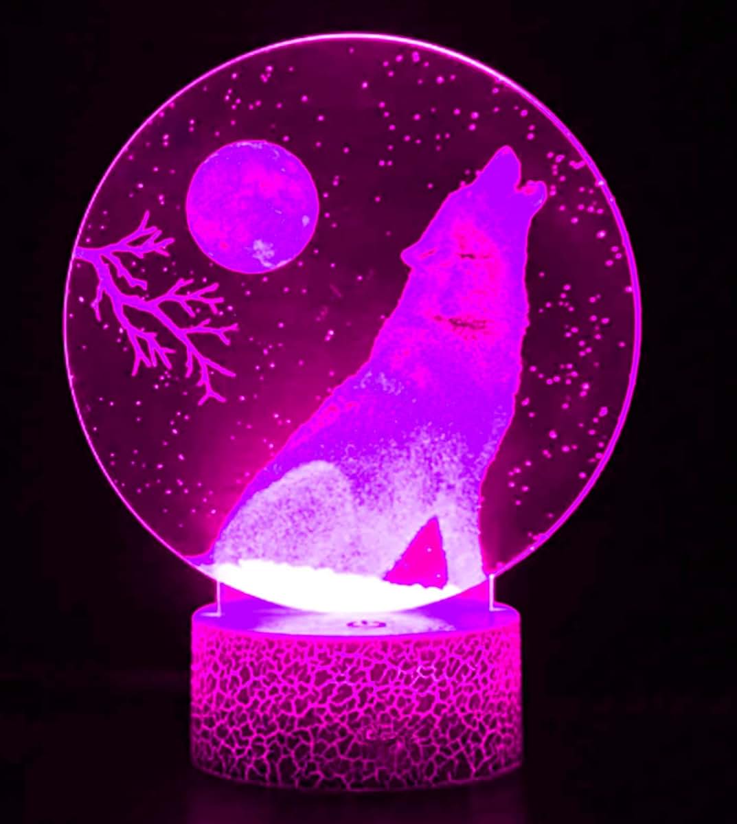 Jinnwell 3D Wolf Night Light Lamp Illusion 16 Color Changing Table Desk Decoration Lamps Gift Acrylic Flat ABS Base USB (photo 2)