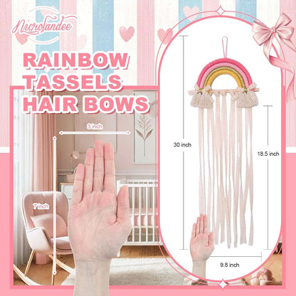 Nicrolandee Rainbow Tassels Hair Bows Holder Hanging Organizer