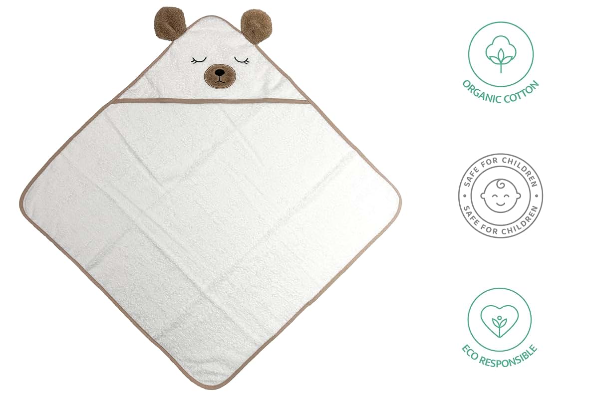 Midnight Warm Organic Baby Hooded Bath Towel 30x30 Inch - Bear (photo 3)