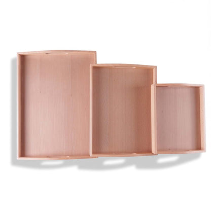 Penepico Premium Montessori Wooden Trays Set Of 3 - Solid Beechwood With Handles