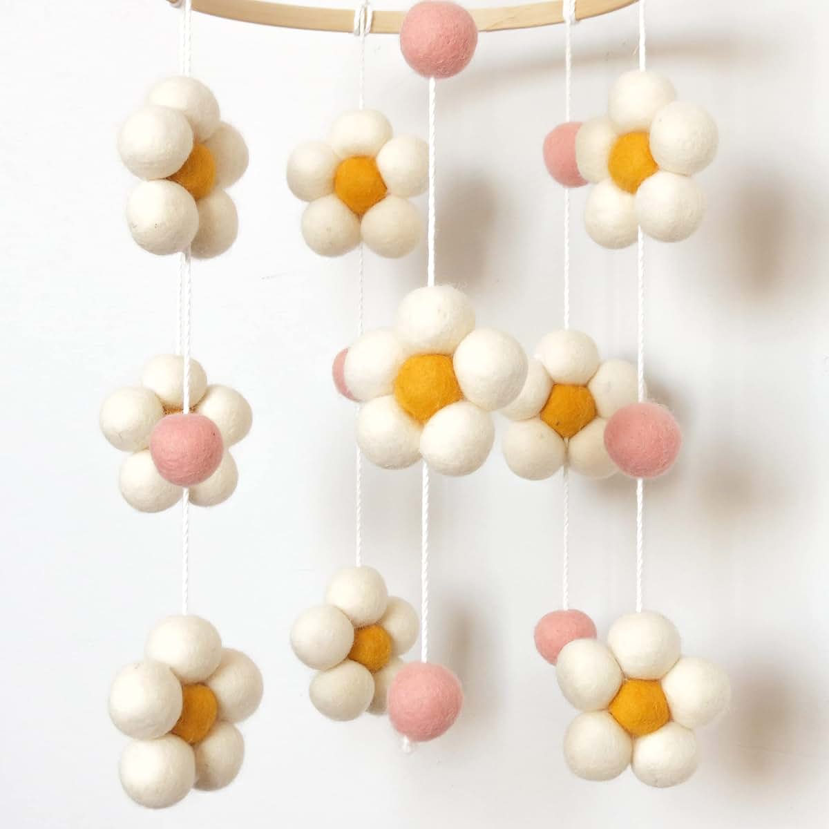 Goukurlsma Daisy Mobile For Crib With Pink Felt Flowers