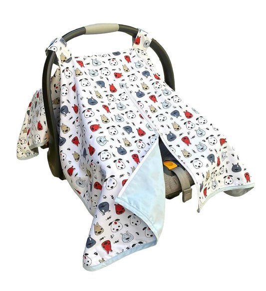 Effe Bebe Car Seat Cover In Blue Doggie - Breathable Cotton Canopy