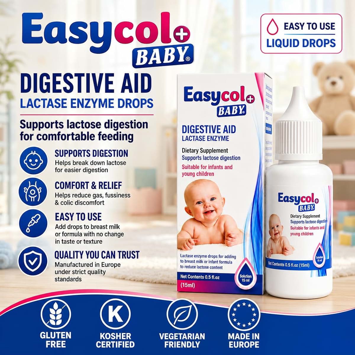 Easycol Baby+ Gas & Colic Relief Drops for Babies, 15 mL
