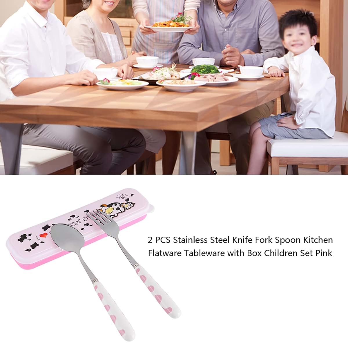 BabyOneStop Children Stainless Steel Fork and Spoon Set with Storage Box in Pink