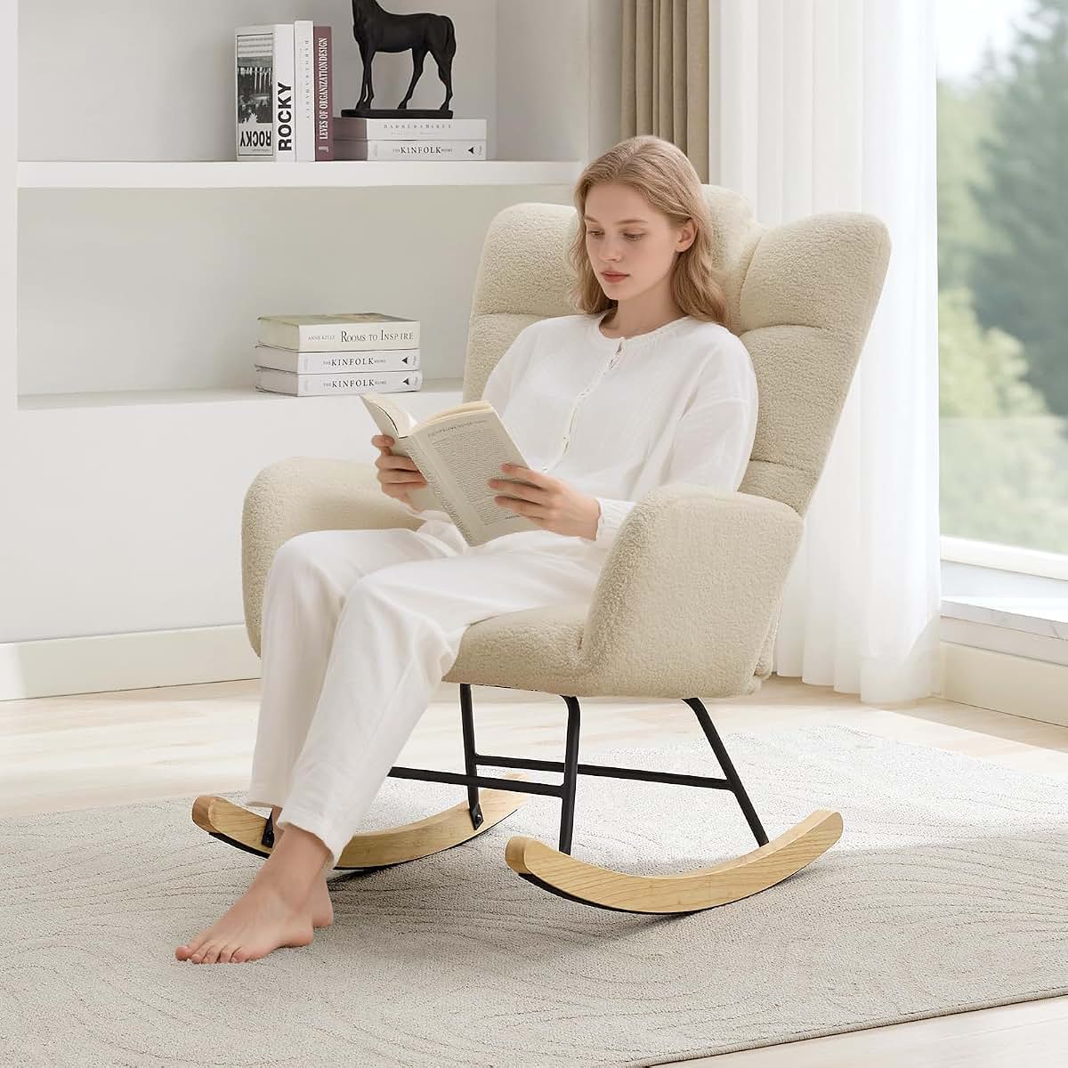 LALFPET High Back Stuffed Upholstered Rocking Chair