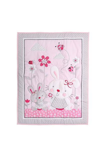 CribMATE Nursery Crib Quilts for Baby Girl Baby Boy Baby Crib Bedding Quilted Comforter (Pink Rabbit)