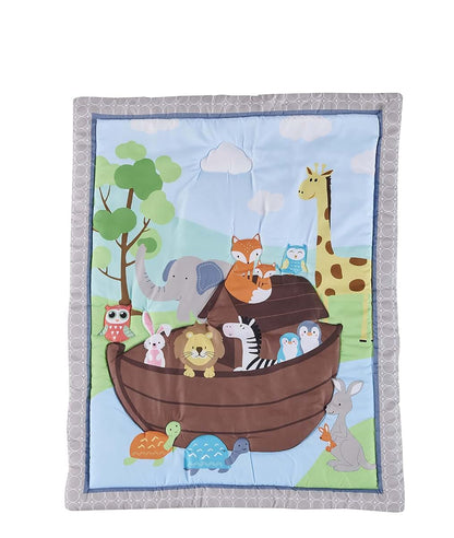 Crib Bedding Set | Noah's Ark Theme Blue Grey Animal Pattern